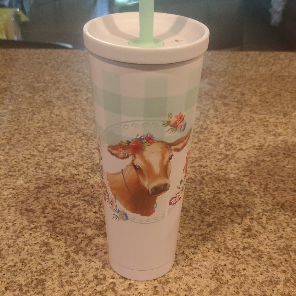 The Pioneer Woman Floral Cow Tumbler - White and Mint